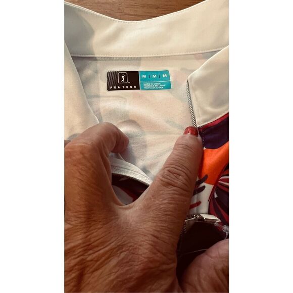 PGA Tour Conversational Parrot Printed Blocked Zip Polo Shirt Top SIZE M NEW - Picture 5 of 10